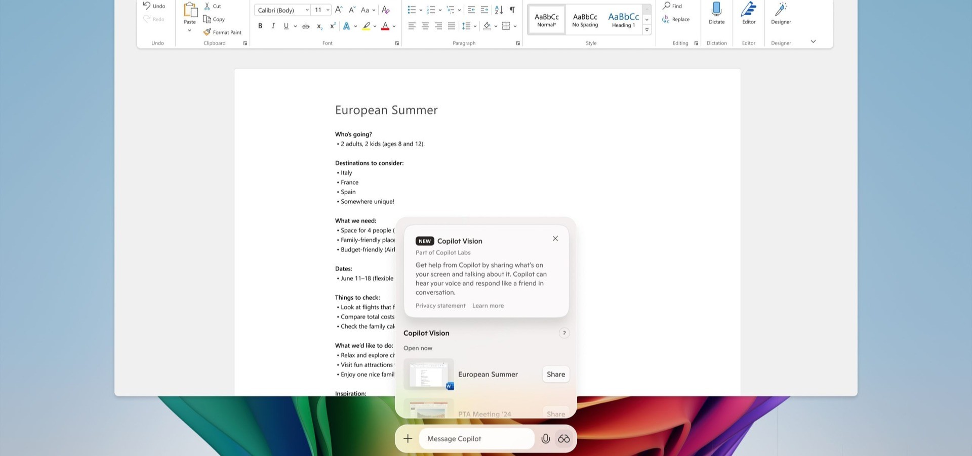 Copilot Vision siendo utilizado